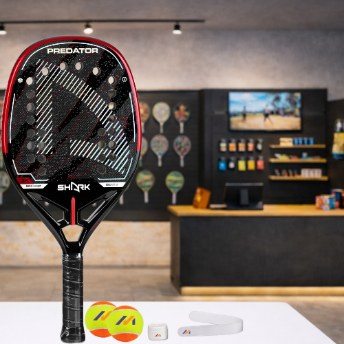 Raquete Beach Tennis Shark Predator Carbono 3K 22m + BRINDES