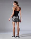Short Saia Plissada Brilho Hook - Prata